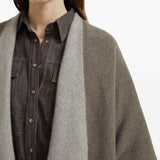 Brunello Cucinelli Brown Herringbone Fringed Poncho