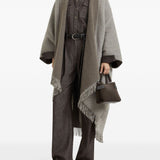 Brunello Cucinelli Brown Herringbone Fringed Poncho