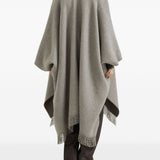 Brunello Cucinelli Brown Herringbone Fringed Poncho