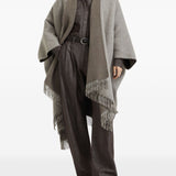 Brunello Cucinelli Brown Herringbone Fringed Poncho