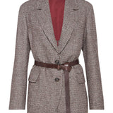 Brunello Cucinelli Brown Houndstooth Belted Jacket