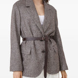 Brunello Cucinelli Brown Houndstooth Belted Jacket