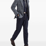 Brunello Cucinelli Deconstructed Cavallo jacket in Prince of Wales overcheck alpaca and wool with metal buttons