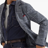 Brunello Cucinelli Deconstructed Cavallo jacket in Prince of Wales overcheck alpaca and wool with metal buttons