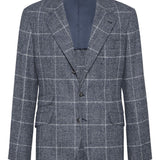 Brunello Cucinelli Deconstructed Cavallo jacket in Prince of Wales overcheck alpaca and wool with metal buttons