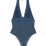 Ermanno Scervino Blue Crochet Lace Swimsuit