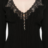 Self-Portrait Lace-trimmed ribbed top