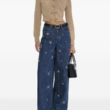 Self-Portrait Brown Jewel Embellished Crewneck Cardigan