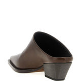 Brunello Cucinelli Brown Square Toe Leather Sandals