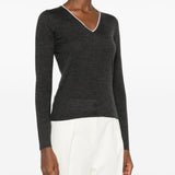 Brunello Cucinelli Grey V Neck Sweater