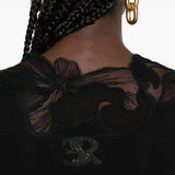 ErmannoScervino Black Lace Neck Turtleneck Ribbed Sweater