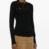 ErmannoScervino Black Lace Neck Turtleneck Ribbed Sweater