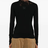 ErmannoScervino Black Lace Neck Turtleneck Ribbed Sweater