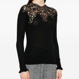 Ermanno Scervino Black Lace Embellished Round Neck Sweater