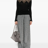 Ermanno Scervino Black Lace Embellished Round Neck Sweater