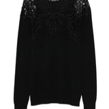 Ermanno Scervino Black Lace Embellished Round Neck Sweater