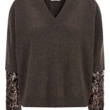 Brunello Cucinelli Brown Sequined Embellishment Sweater