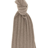Brunello Cucinelli Sesame Beige Cashmere Ribbed Scarf