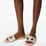 Valentino Garavani Ivory VLogo Sandals Branded Footbed