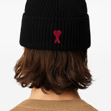 Ami Paris JetBlack Monogram Signature Ribbed Beanie