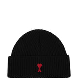 Ami Paris JetBlack Monogram Signature Ribbed Beanie