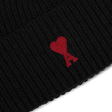 Ami Paris JetBlack Monogram Signature Ribbed Beanie
