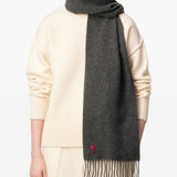 Ami Paris Grey FringedEdge Monogram Wraparound Scarf