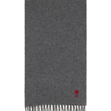 Ami Paris Grey FringedEdge Monogram Wraparound Scarf