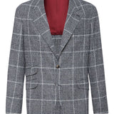Brunello Cucinelli Alpaca and wool overcheck Prince of Wales deconstructed Cavallo blazer