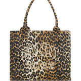 Ganni Leopard-print canvas tote bag