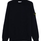 Stone Island Navy Blue RibbedTexture Crewneck Sweaters
