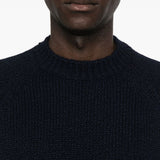 Stone Island Navy Blue RibbedTexture Crewneck Sweaters