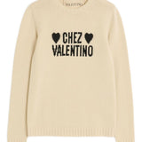 Valentino Beige Embroidered Hearts Logo Sweater