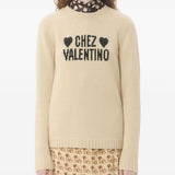 Valentino Beige Embroidered Hearts Logo Sweater