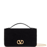 Valentino Garavani Black Suede Flap Shoulder Handbag
