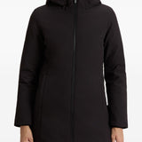 Woolrich Black Hooded Overcoat With Enhanced Zipper