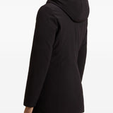 Woolrich Black Hooded Overcoat With Enhanced Zipper