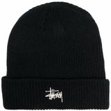 Stussy Black Ribbed Knit Embroidered Front Headwear