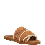 Chloé Brown Shearling Trim Sandals