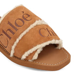 Chloé Brown Shearling Trim Sandals