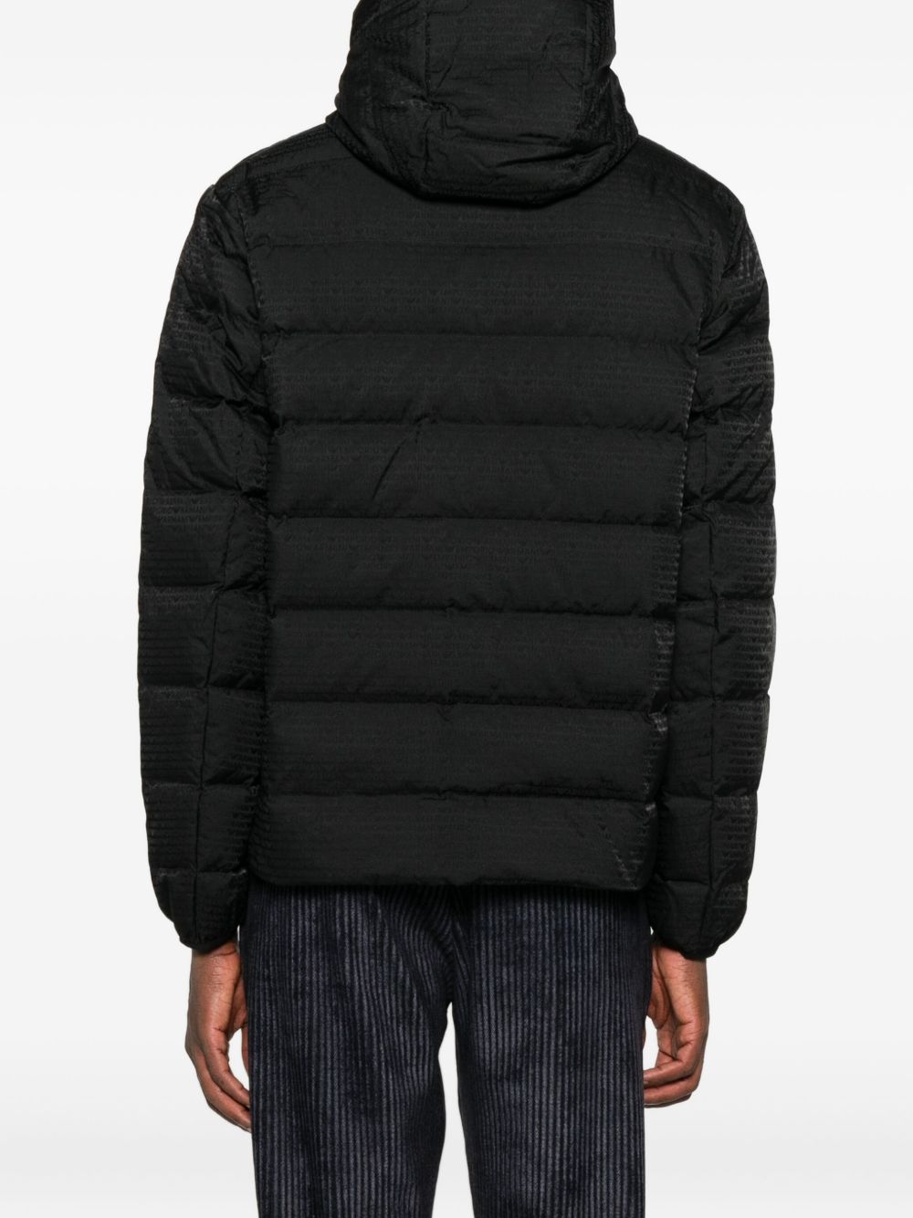 Emporio Armani Black Hooded Longline Overcoat Zipper - Hover