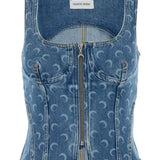 Marine Serre Moon Laser Denim Bustier Top