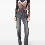 Marine Serre Moon Laser Grey Wash Denim Straight Jeans