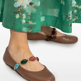 Gianvito Rossi Brown Buckled Ballet Flats