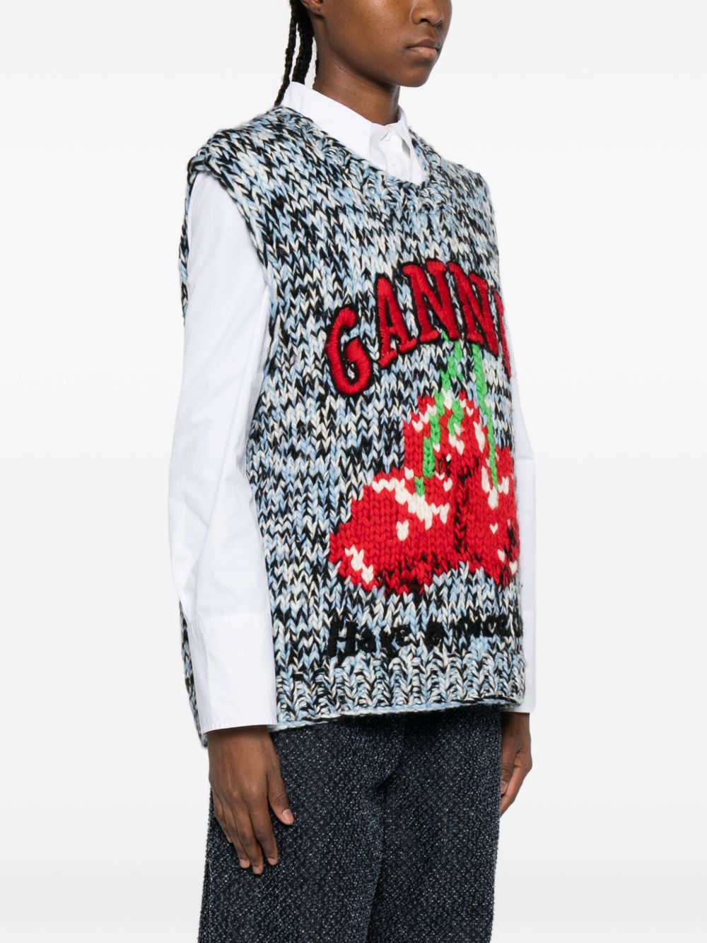 Ganni Clear Blue Wool Sweater Vest - Hover