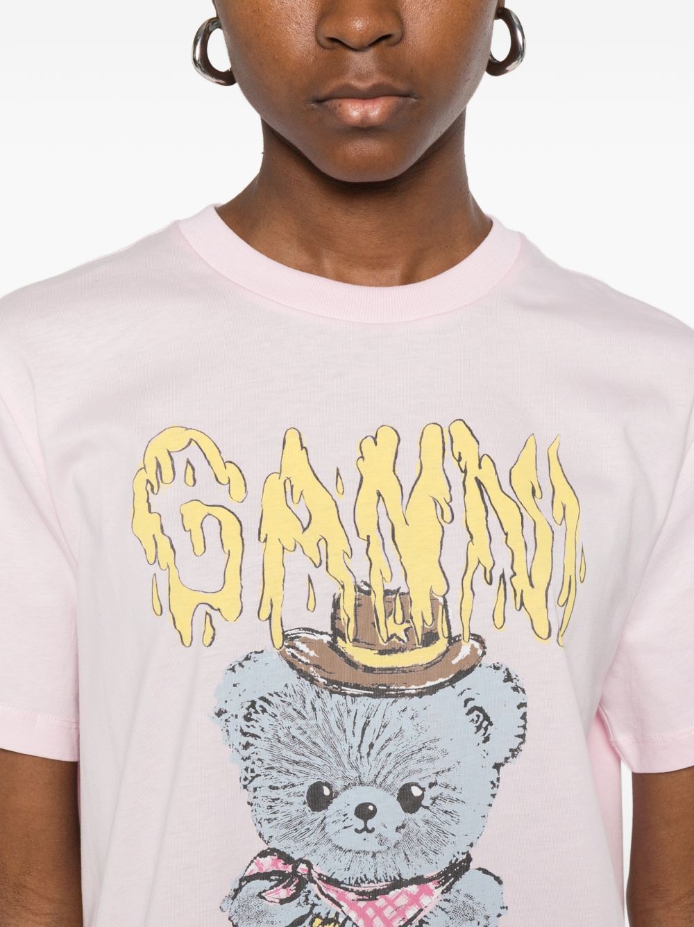 Ganni Pink Cowboy Bear Graphic Tee - Hover