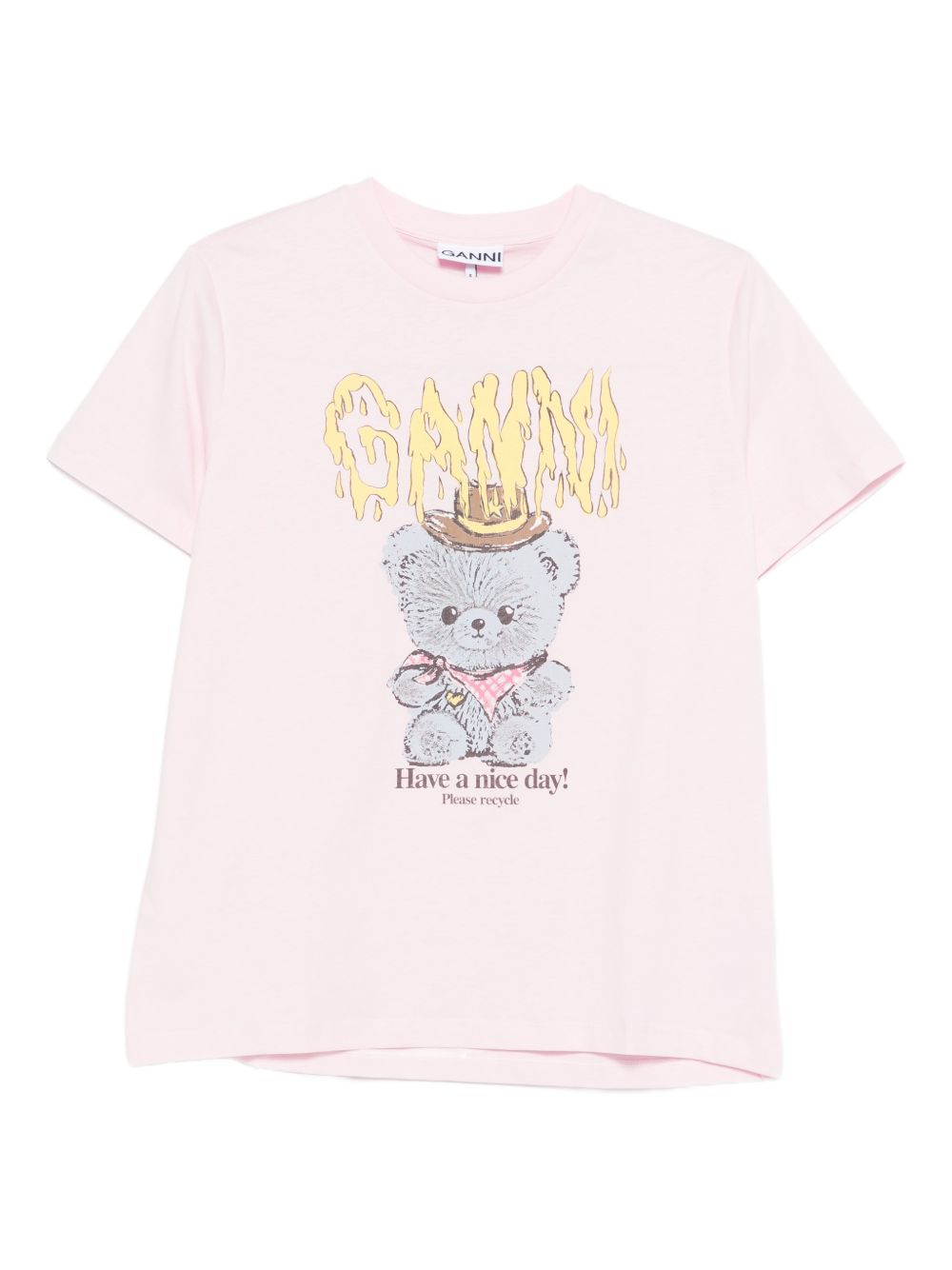Ganni Pink Cowboy Bear Graphic Tee