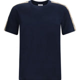 Burberry Navy Embroidered Check Stripe Tee