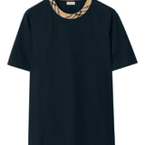 Burberry Navy Check Trim T Shirt