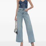 Diesel Blue Patterned Shoulder Silhouette Bodysuit